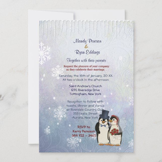 Penguin Bride and Groom Wedding Einladung (Vorderseite)