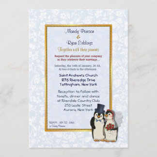 Penguin Bride and Groom Wedding Einladung