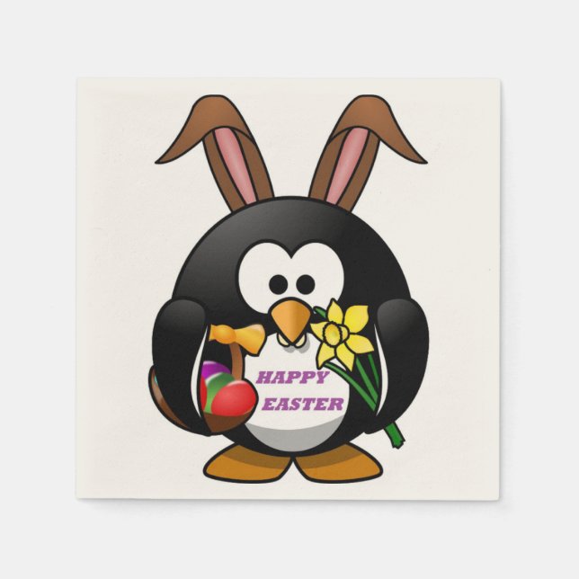 PENGUIN BUNNY "HAPPY EASTER" SERVIETTE (Vorderseite)