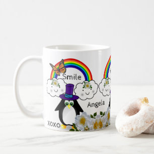 Penguin Butterfly Regenbogen Wolken Tasse