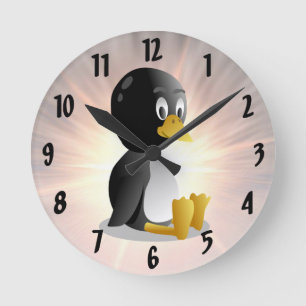Penguin-Cartoon Wand-Uhr Runde Wanduhr