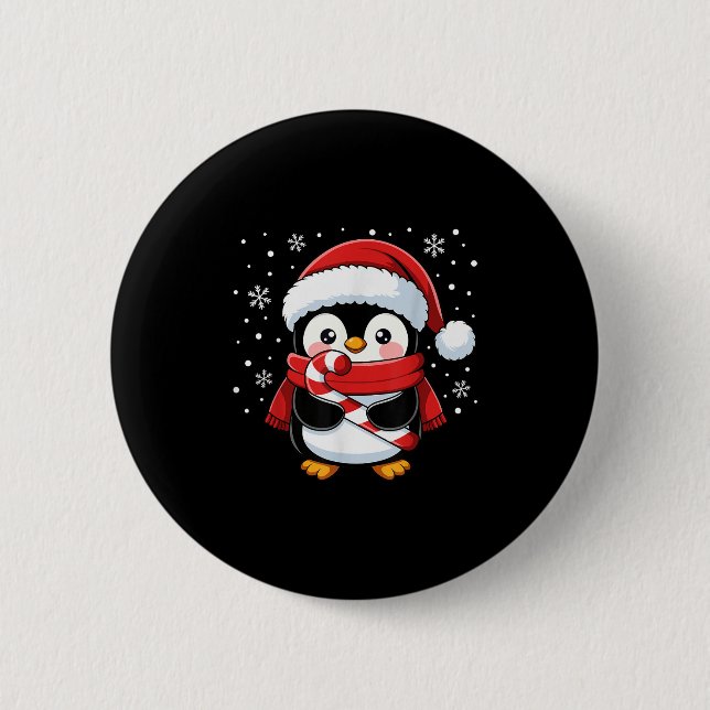 Penguin Christmas Candy Cane Winter Toddler Girl B Button (Vorderseite)