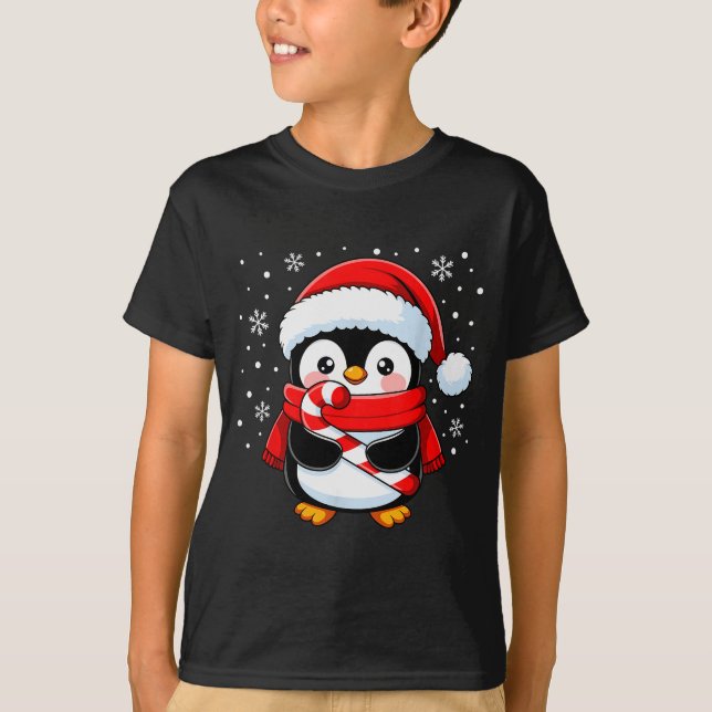 Penguin Christmas Candy Cane Winter Toddler Girl B T-Shirt (Vorderseite)