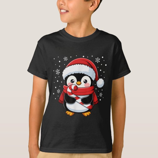 Penguin Christmas Candy Cane Winter Toddler Girl B T-Shirt (Vorderseite)