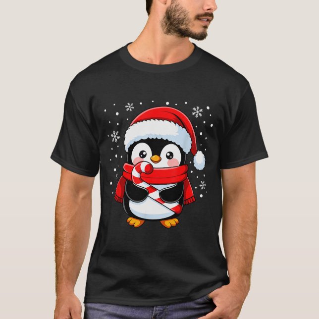 Penguin Christmas Candy Cane Winter Toddler Girl B T-Shirt (Vorderseite)