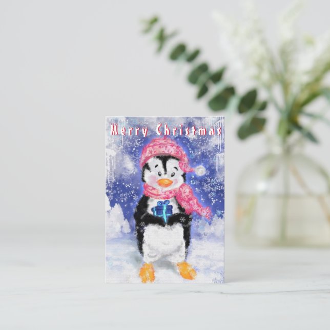 Penguin Christmas Card Mitteilungskarte (Stehend Vorderseite)