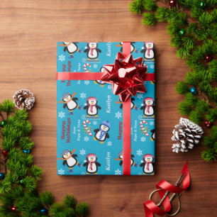 Penguin Christmas Fun Personalisiert Geschenkpapier