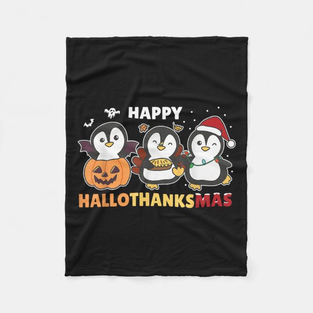 Penguin Christmas Halloween Costume Happy Hallotha Fleecedecke (Vorderseite)