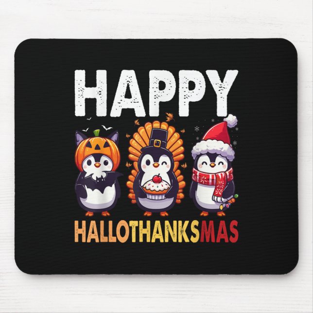 Penguin Christmas Halloween Costume Happy Hallotha Mousepad (Vorne)