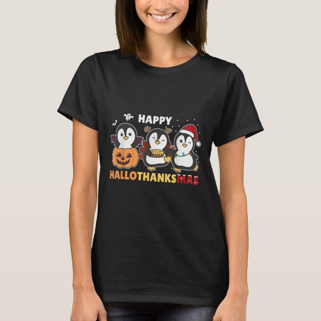 Penguin Christmas Halloween Costume Happy Hallotha T-Shirt (Vorderseite)