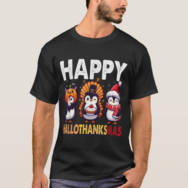 Penguin Christmas Halloween Costume Happy Hallotha T-Shirt (Vorderseite)