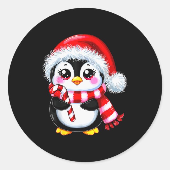 Penguin Christmas Lover Uni-adult Black Small Mode Runder Aufkleber (Vorderseite)