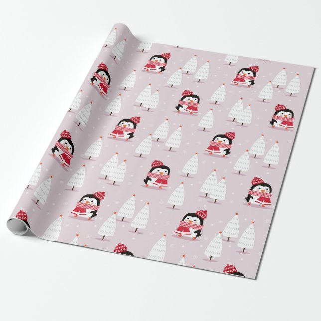 Penguin Christmas Pattern Geschenkpapier (Ungerollt)