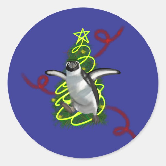 Penguin Christmas Runder Aufkleber (Vorderseite)