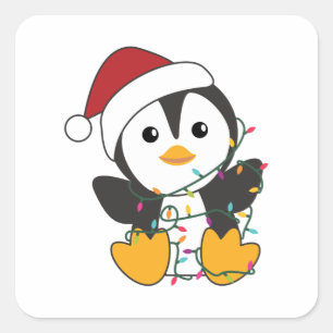 Penguin Christmas Snow Winter Animals Penguins Adu Quadratischer Aufkleber