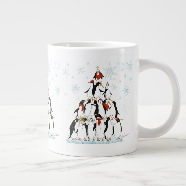 Penguin Christmas Tree Fun Holiday Cartoon Jumbo-Tasse (Rechts)