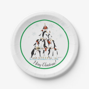 Penguin Christmas Tree Fun Holiday Cartoon Pappteller