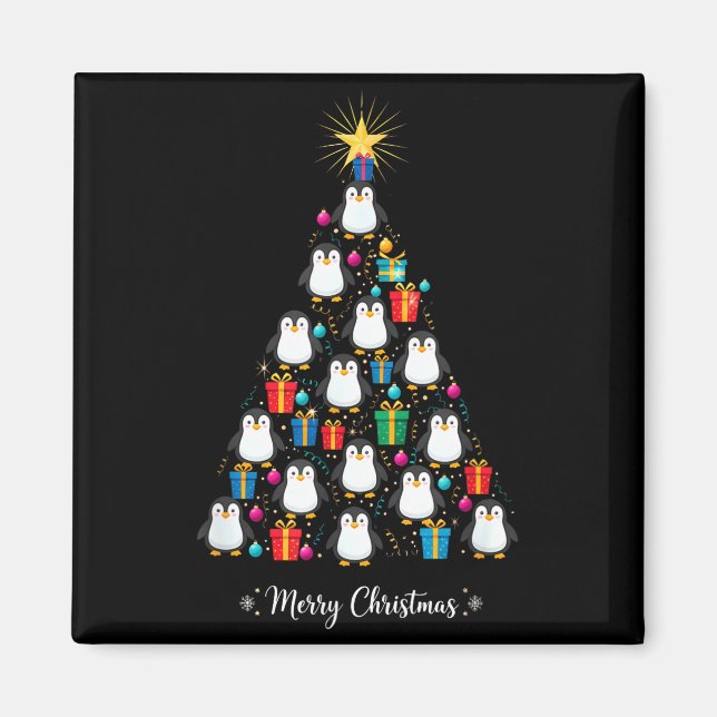Penguin Christmas Tree Xmas Day Holiday Men &amp;  Magnet (Vorne)