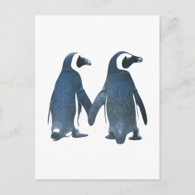 Penguin Couple Holding Hands Postkarte (Vorderseite)
