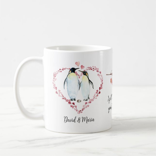 Penguin Couple Liebe Herzkranz Kaffeetasse (Links)