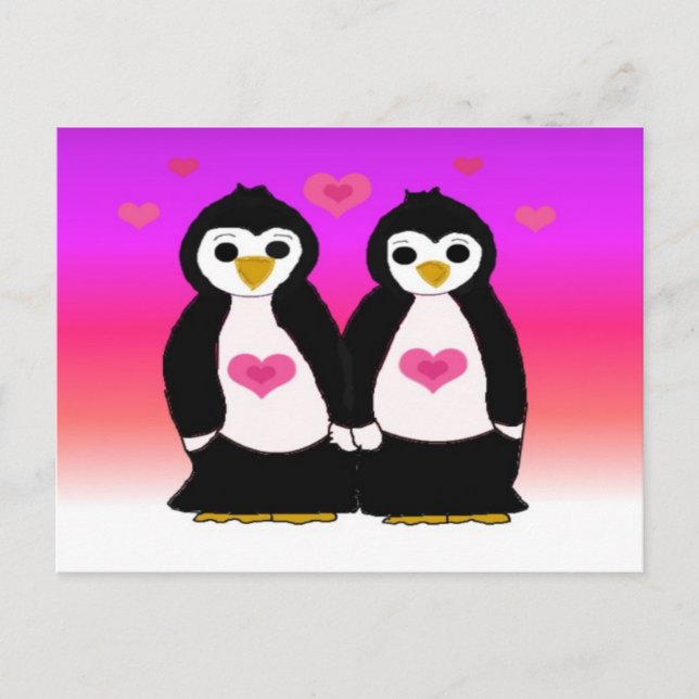 Penguin Couple mit Herz Postkarte (Vorderseite)