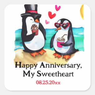 Penguin Couple Quadratischer Aufkleber