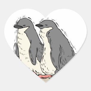 Penguin Couple Sandy Beach Wedding Hearts Herz-Aufkleber