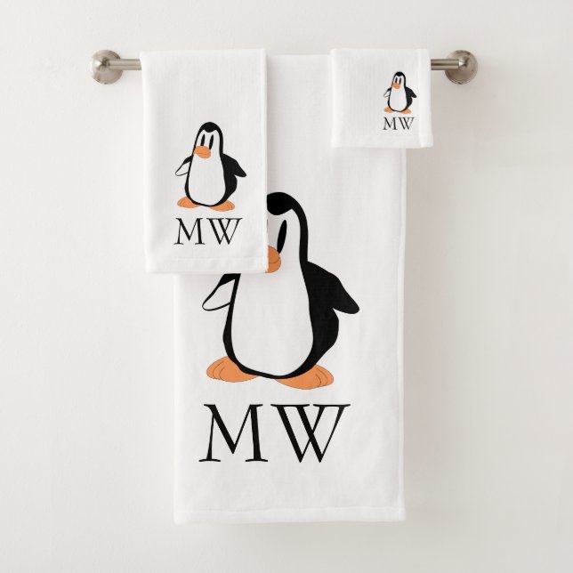 Penguin Design Monogrammed Badhandtuch Set (Insitu)