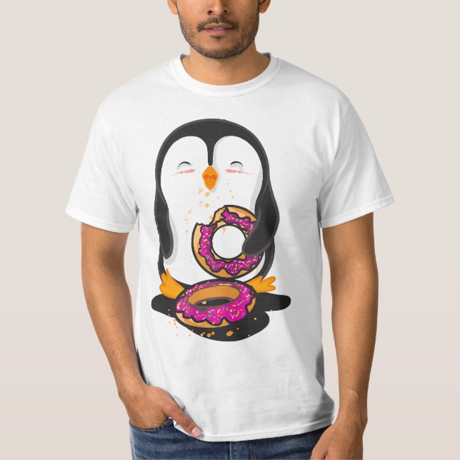 Penguin eating Donuts illustration  T-Shirt (Vorderseite)