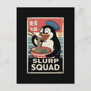 Penguin Eating Ramen Funny Slurp Squad Feiertagspostkarte