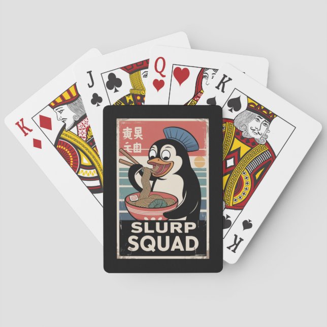Penguin Eating Ramen Funny Slurp Squad Spielkarten (Rückseite)
