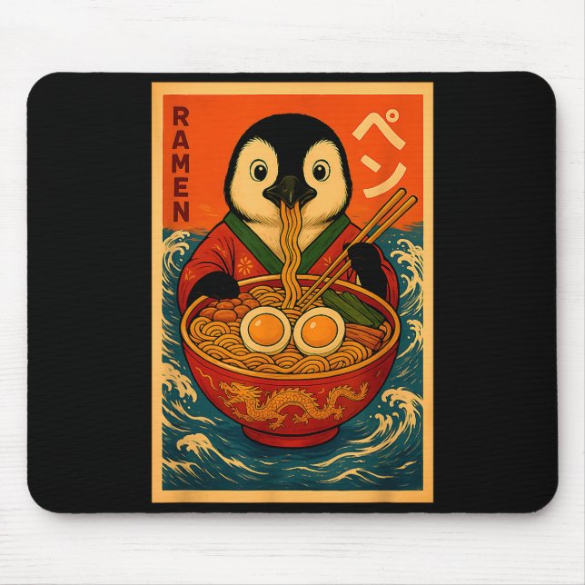 Penguin Eating Ramen Japanese Noodles Funny  Mousepad (Vorne)