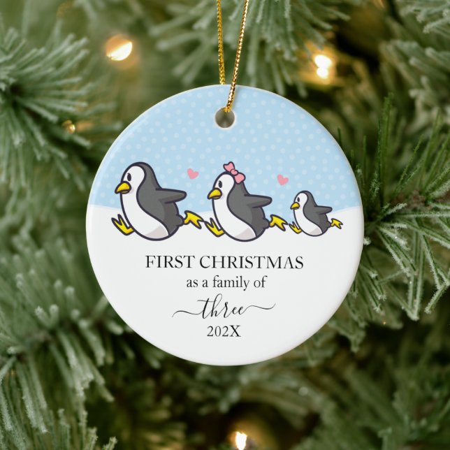 Penguin Erste Weihnachtsfamilie von 3 Keramik Ornament (Baum)