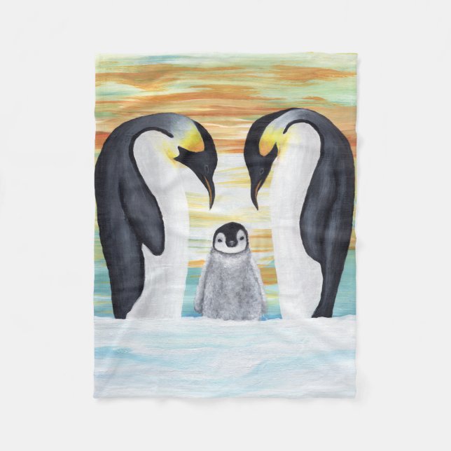Penguin Familie mit Baby Penguin Fleecedecke (Vorderseite)