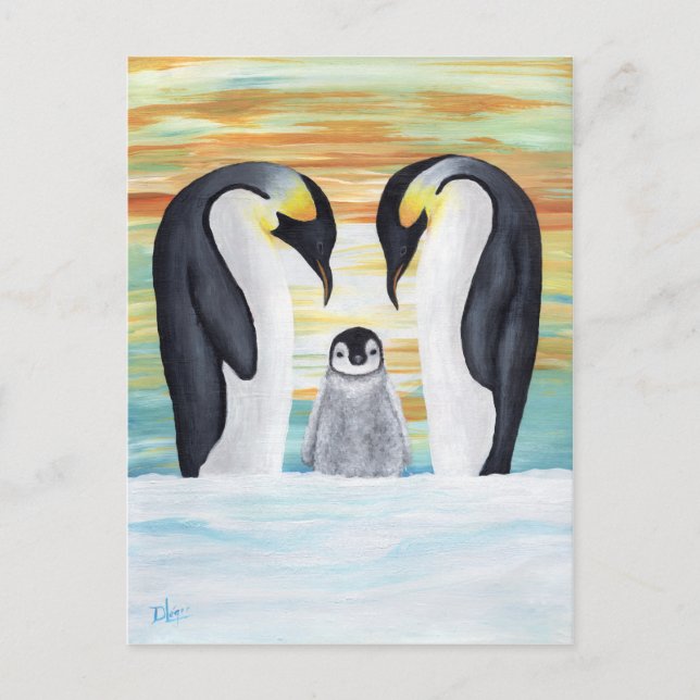 Penguin Familie mit Baby Penguin Postkarte (Vorderseite)
