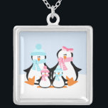 Penguin-Familie Versilberte Kette<br><div class="desc">Anpassbarer Anhänger.</div>
