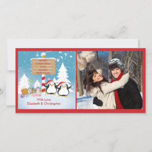 Penguin Familie von 2 Ferien Weihnachts-Weihnachts Feiertagskarte