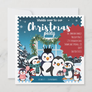 Penguin-Familien-Weihnachtsfeier – Winter-Spaß Einladung