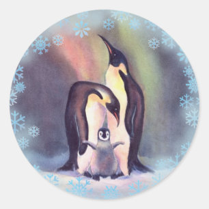 PENGUIN FAMILY by SHARON SHARPE Runder Aufkleber