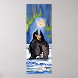Penguin Family Chick Aurora Moon Romantisches Post Poster