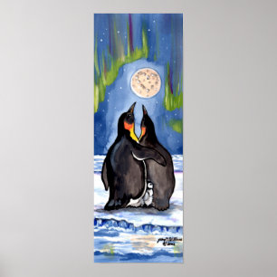Penguin Family Chick Aurora Moon Romantisches Post Poster