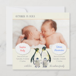 Penguin Family Foto Geburtsankündigung für Twins Ankündigung