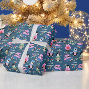 Penguin-Feiertags-Crew-Muster Blaues Geschenkpapie Geschenkpapier