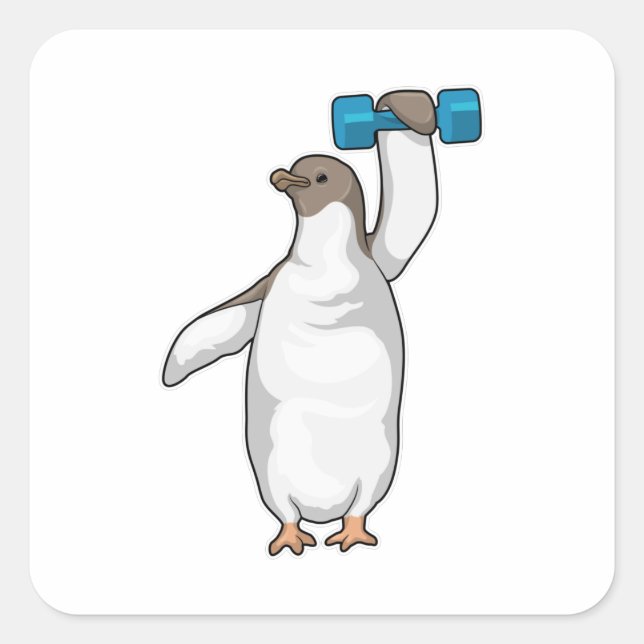 Penguin Fitness Dumbell Quadratischer Aufkleber (Vorderseite)