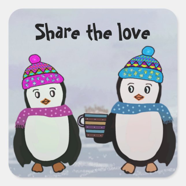 Penguin Friendship Quadratischer Aufkleber (Vorderseite)