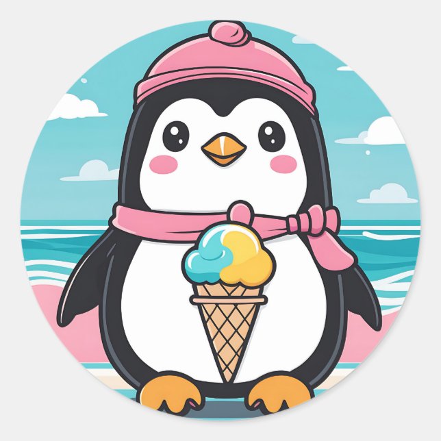 Penguin Fun Kawaii Runder Aufkleber (Vorderseite)