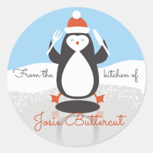 Penguin Gabelmesser Weihnachten aus der Küche Runder Aufkleber