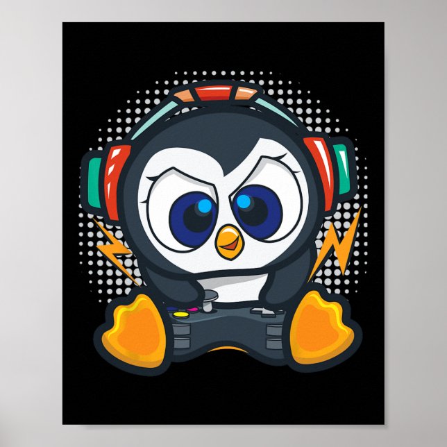 Penguin Gaming Shirt Boys Kids Gamer Gift Penguin  Poster (Vorne)