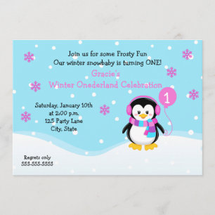 Penguin Girl Birthday Einladung