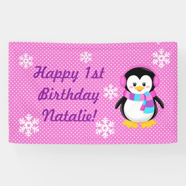 Penguin Girl Personalisiert Banner (Horizontal)